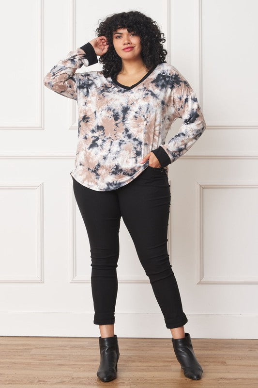 EG Fashion Plus V-Neck Tie Dye Top