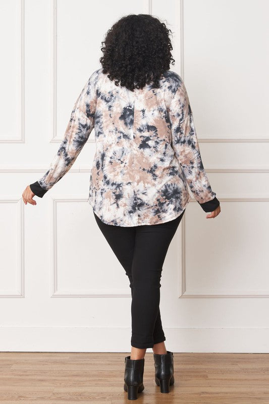 EG Fashion Plus V-Neck Tie Dye Top