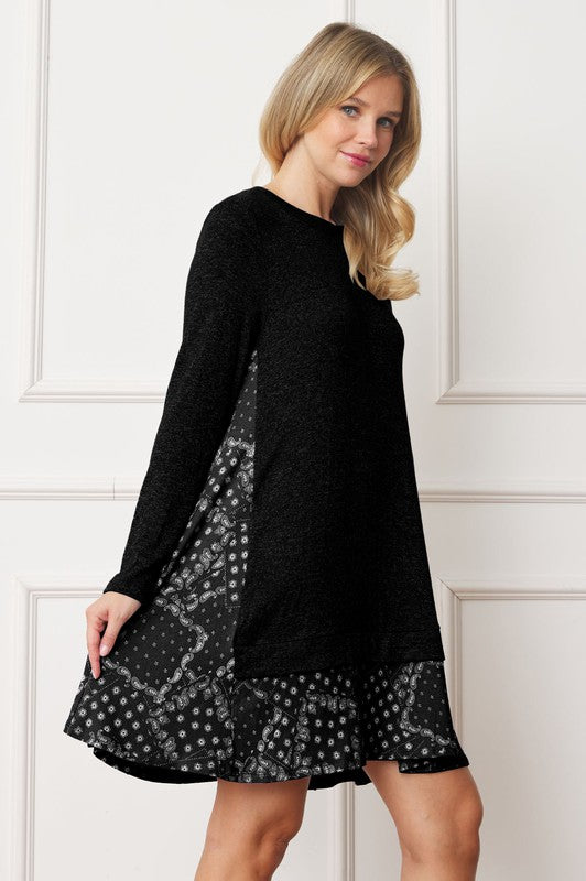EG fashion Mock Layered Bandana Paisley Mini Dress