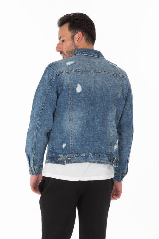 Blue Age Men's Denim Jacket with Distressed