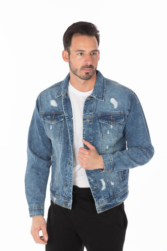 Blue Age Men's Denim Jacket with Distressed