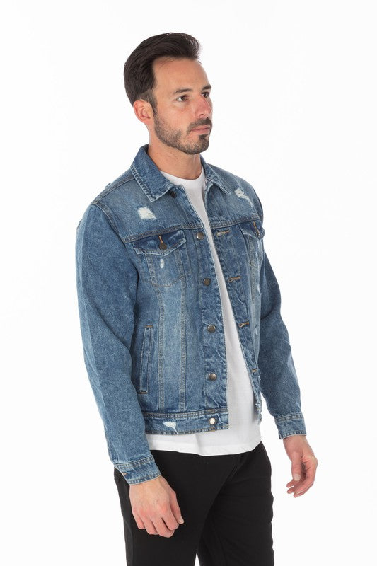Blue Age Men's Denim Jacket with Distressed