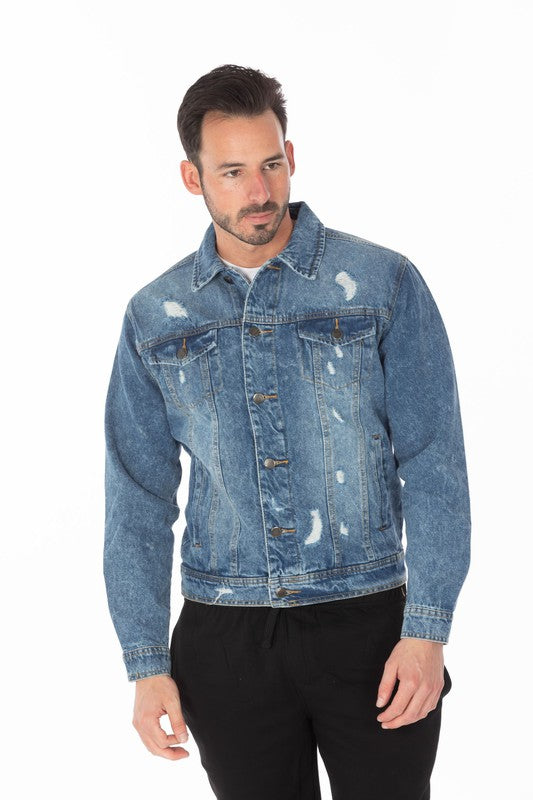 Blue Age Men's Denim Jacket with Distressed