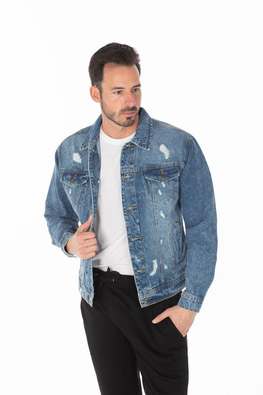 Blue Age Men's Denim Jacket with Distressed