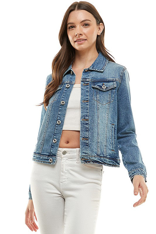 Blue Age Spandex  Ladies  Casual Denim Jacket