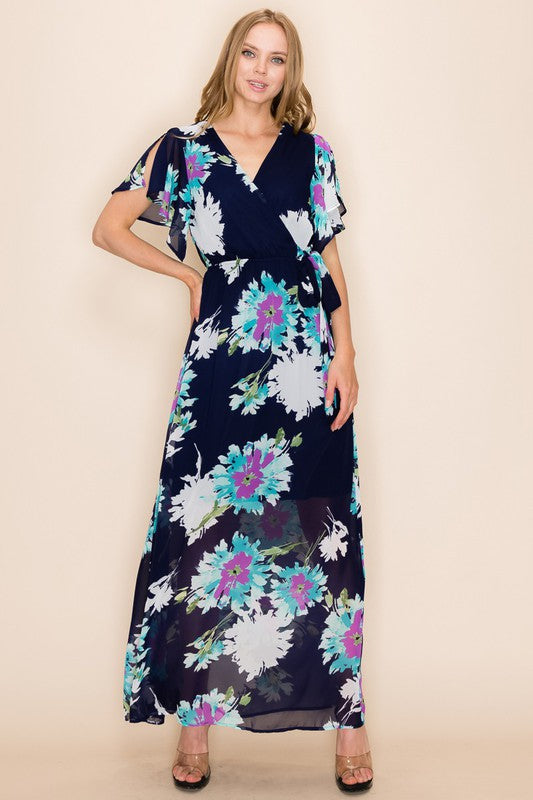 Shopin LA Women Floral Print Side-Tie Faux Maxi Dress