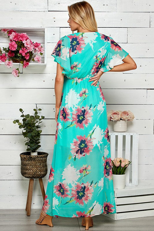 Shopin LA Women Floral Print Side-Tie Faux Maxi Dress