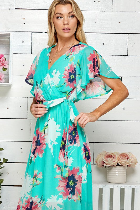 Shopin LA Women Floral Print Side-Tie Faux Maxi Dress