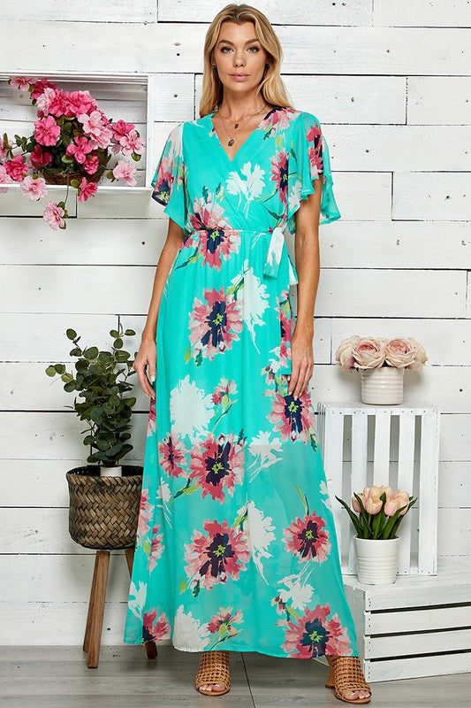 Shopin LA Women Floral Print Side-Tie Faux Maxi Dress