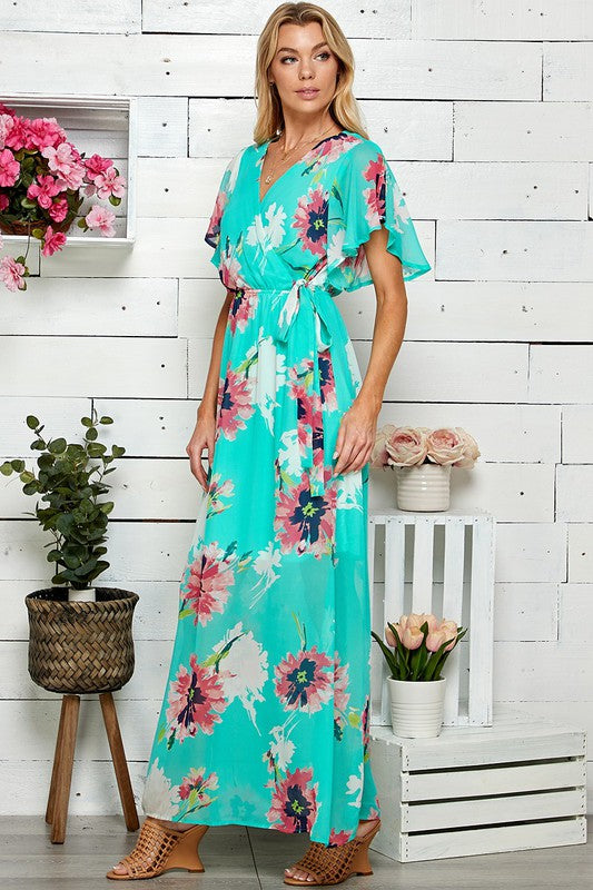 Shopin LA Women Floral Print Side-Tie Faux Maxi Dress
