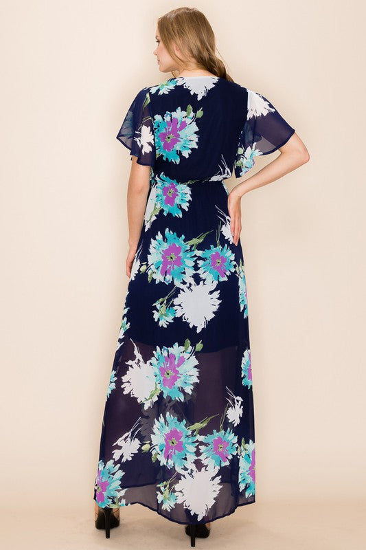 Shopin LA Women Floral Print Side-Tie Faux Maxi Dress