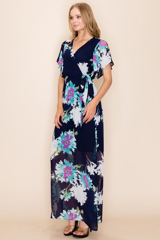 Shopin LA Women Floral Print Side-Tie Faux Maxi Dress