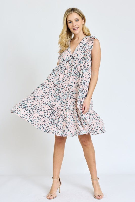 EG fashion Leopard Flutter Sleeve V Neck Dress