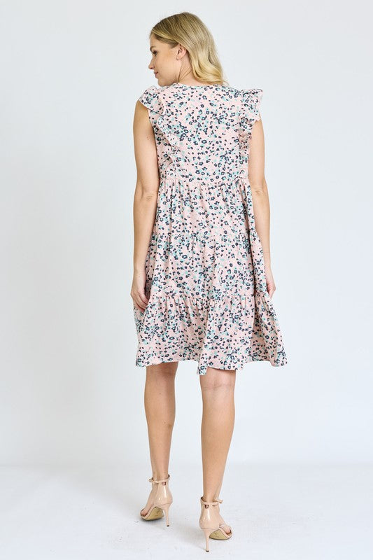 EG fashion Leopard Flutter Sleeve V Neck Dress