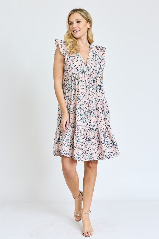 EG fashion Leopard Flutter Sleeve V Neck Dress