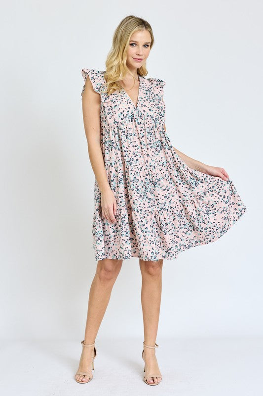 EG fashion Leopard Flutter Sleeve V Neck Dress