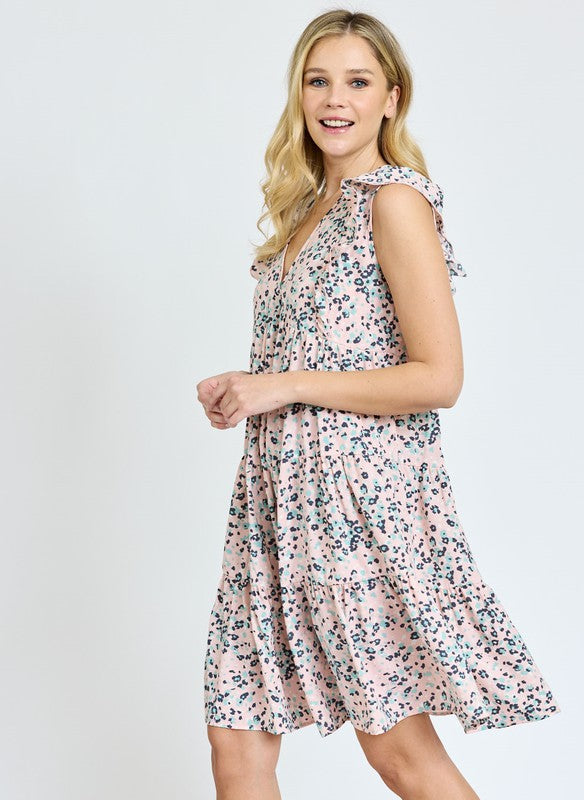EG fashion Leopard Flutter Sleeve V Neck Dress