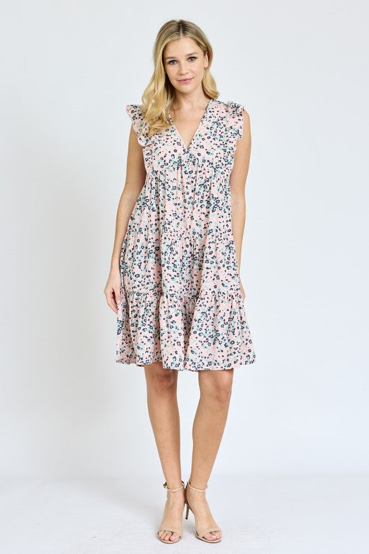 EG fashion Leopard Flutter Sleeve V Neck Dress