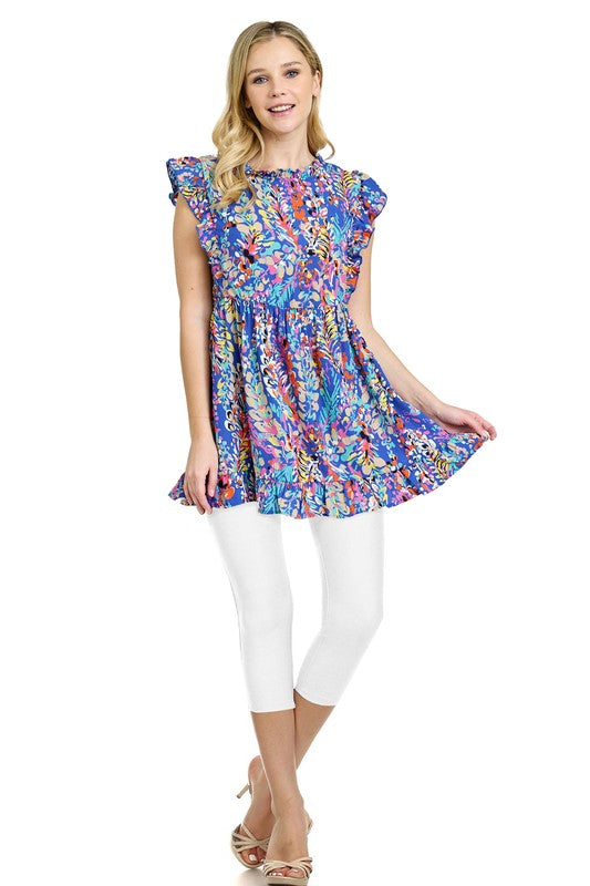 EG fashion Butterfly Sleeve Vivid Ocean Top