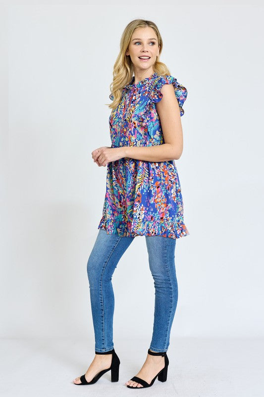EG fashion Butterfly Sleeve Vivid Ocean Top