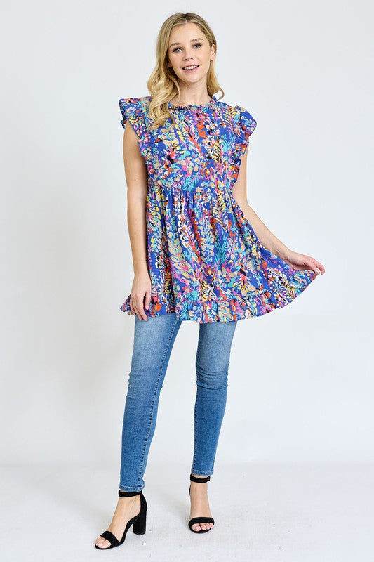 EG fashion Butterfly Sleeve Vivid Ocean Top