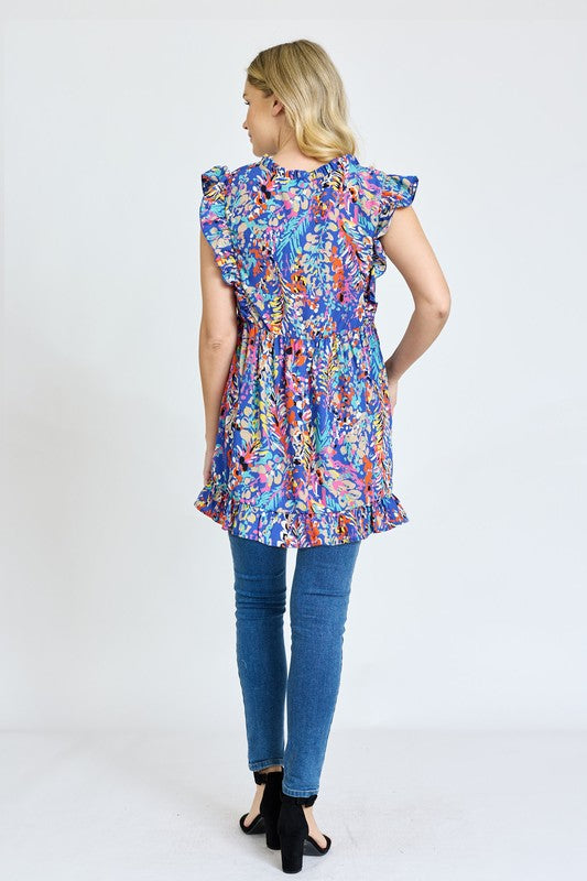EG fashion Butterfly Sleeve Vivid Ocean Top