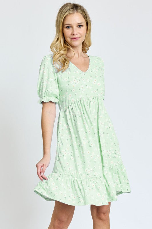 EG fashion Ruffle Floral V-Neck Midi Dress