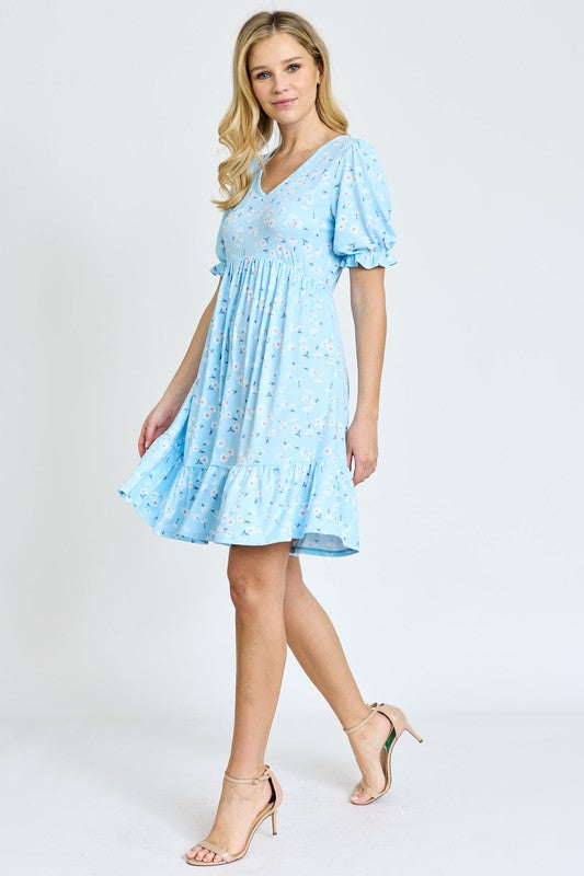 EG fashion Ruffle Floral V-Neck Midi Dress