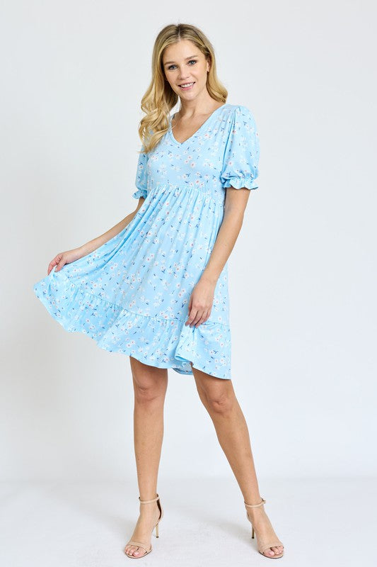 EG fashion Ruffle Floral V-Neck Midi Dress