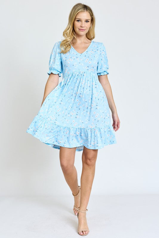 EG fashion Ruffle Floral V-Neck Midi Dress