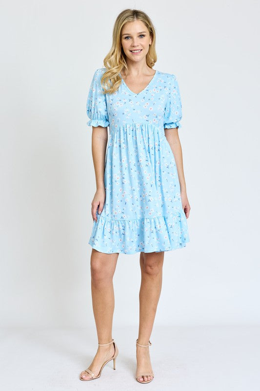 EG fashion Ruffle Floral V-Neck Midi Dress