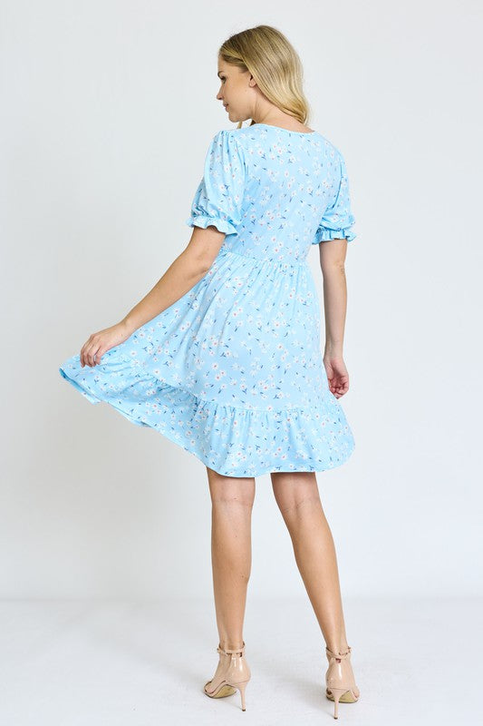 EG fashion Ruffle Floral V-Neck Midi Dress