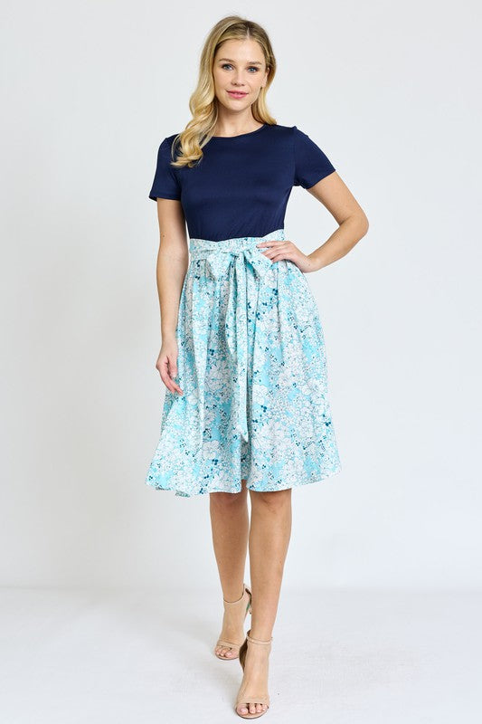 EG fashion Short Sleeve Floral Sash Midi Dress
