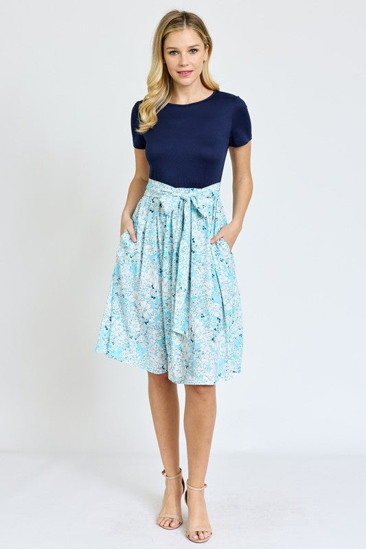 EG fashion Short Sleeve Floral Sash Midi Dress