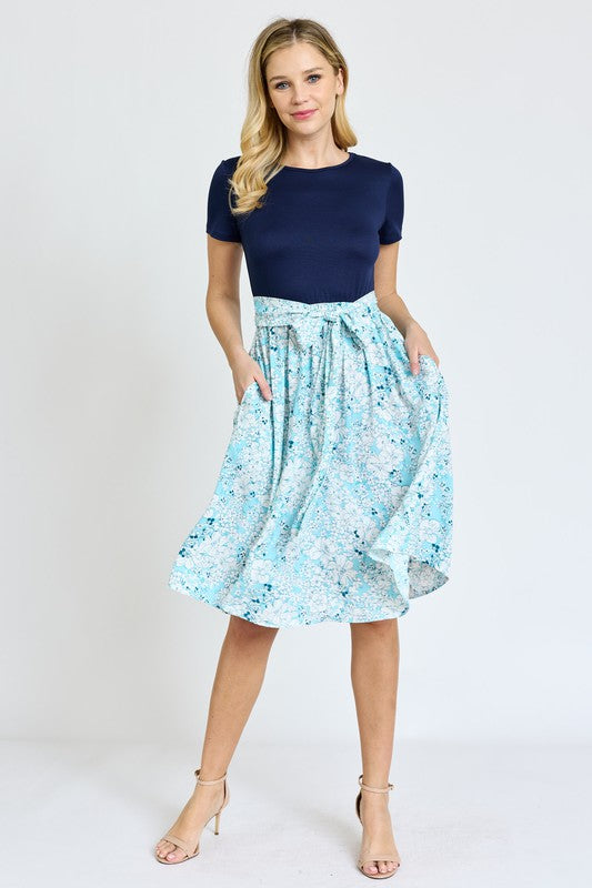 EG fashion Short Sleeve Floral Sash Midi Dress