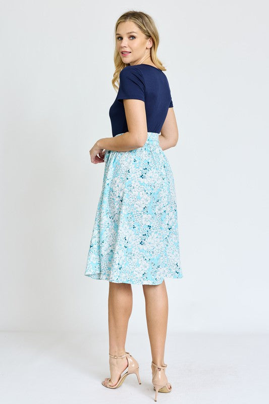 EG fashion Short Sleeve Floral Sash Midi Dress