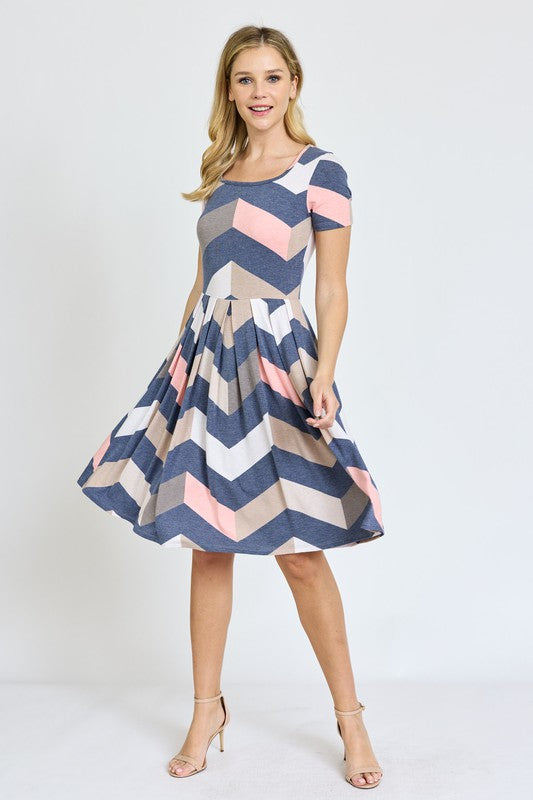 EG fashion Chevron Pleated Midi Dress