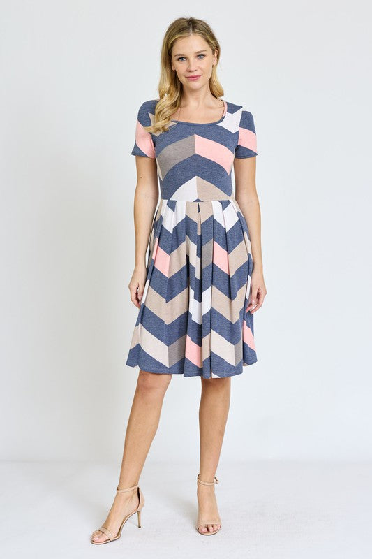 EG fashion Chevron Pleated Midi Dress