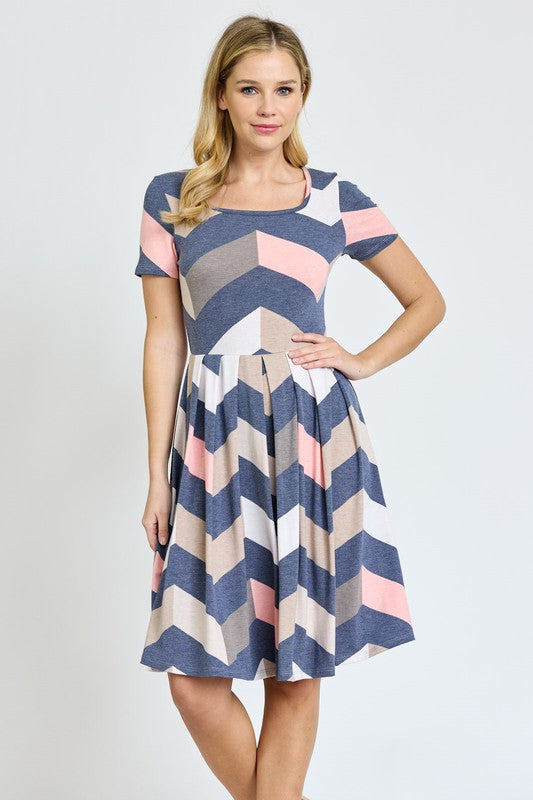 EG fashion Chevron Pleated Midi Dress