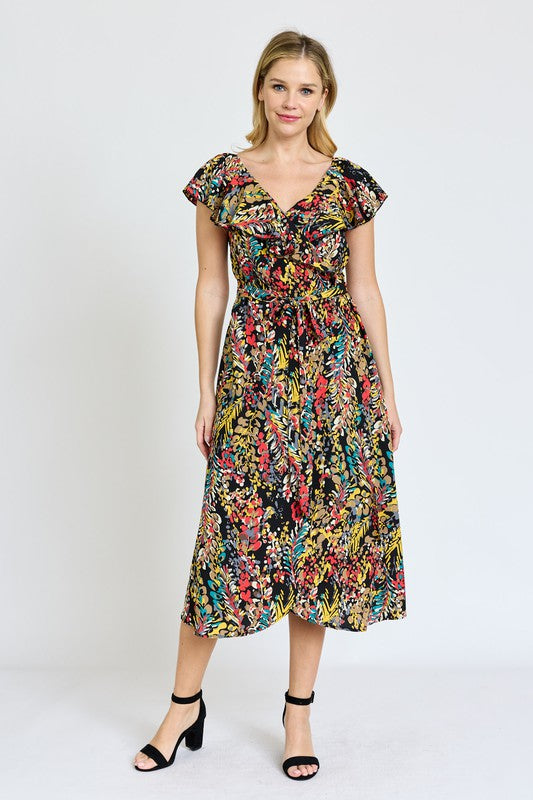 EG fashion Ruffle V-Neck Sash Dress