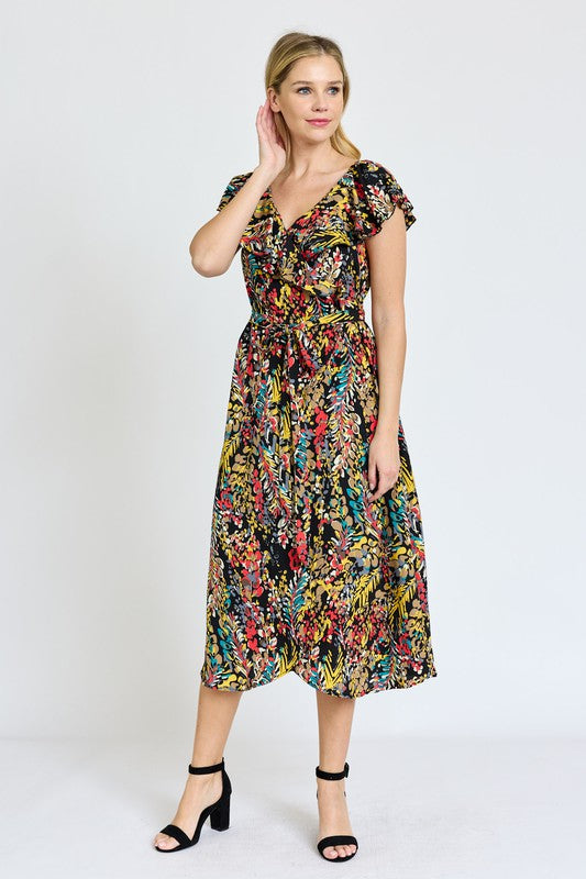 EG fashion Ruffle V-Neck Sash Dress