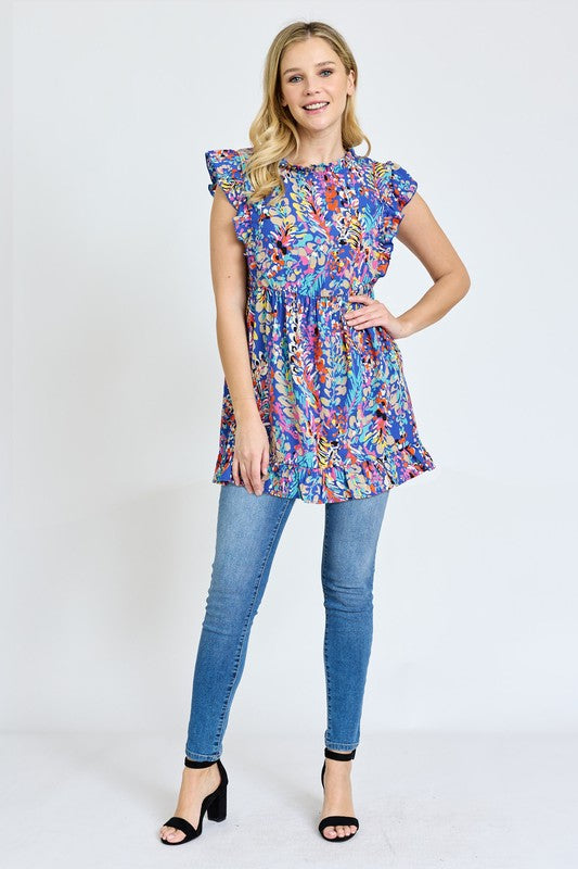 EG fashion Butterfly Sleeve Vivid Ocean Top