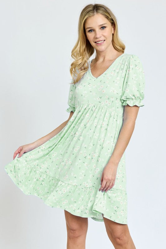 EG fashion Ruffle Floral V-Neck Midi Dress