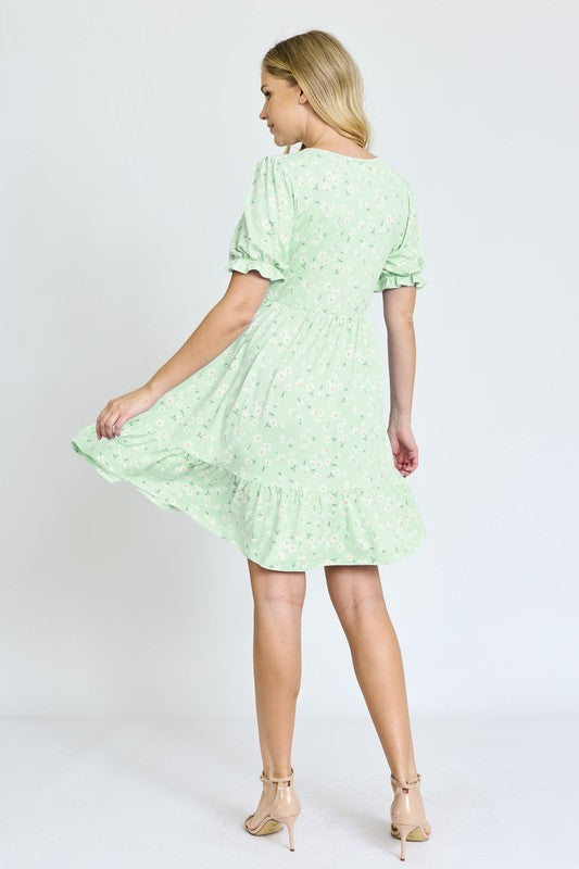 EG fashion Ruffle Floral V-Neck Midi Dress