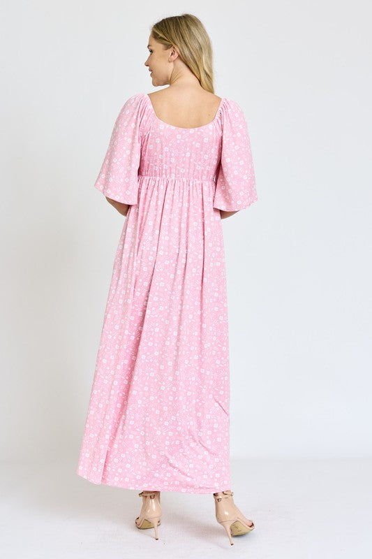 EG fashion Floral Angel Sleeve Front Tie Maxi Dress