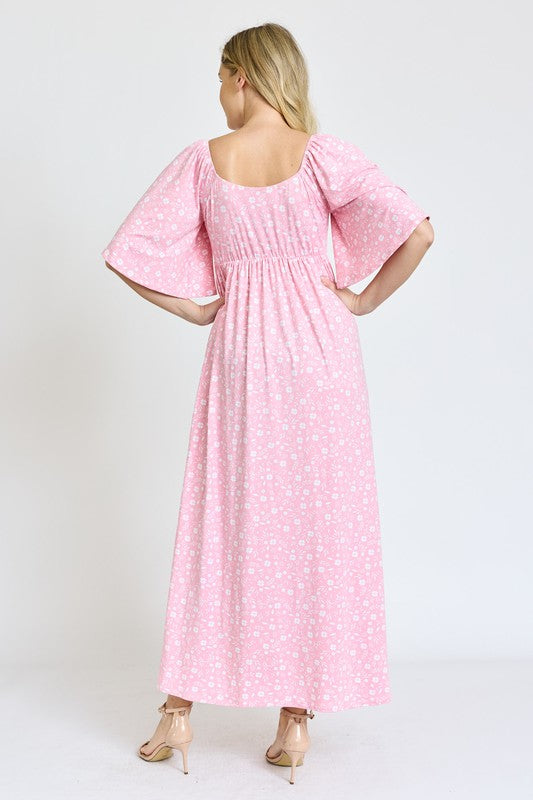 EG fashion Floral Angel Sleeve Front Tie Maxi Dress