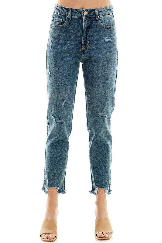 Blue Age Distressed Detailed Straight Leg Jeans