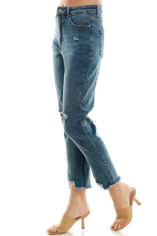 Blue Age Distressed Detailed Straight Leg Jeans