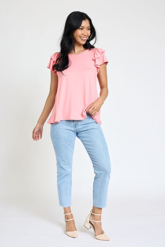 EG fashion Spring Double Ruffle Sleeve Top
