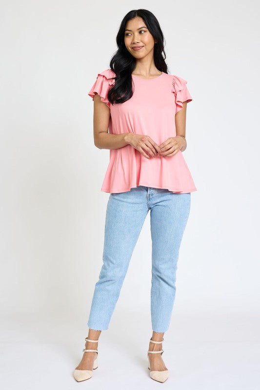 EG fashion Spring Double Ruffle Sleeve Top